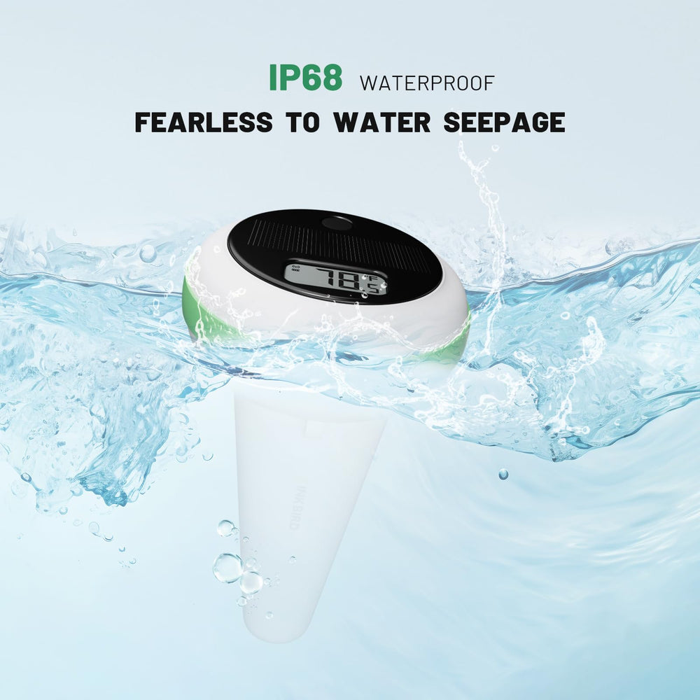 Inkbird floating thermometer drifting in a pool for hands-free water temperature checks
