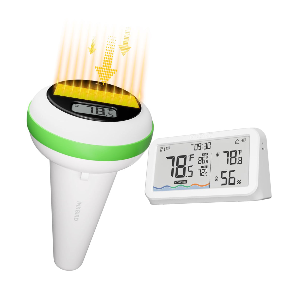 Inkbird floating thermometer front view showing clear display and float for easy monitoring