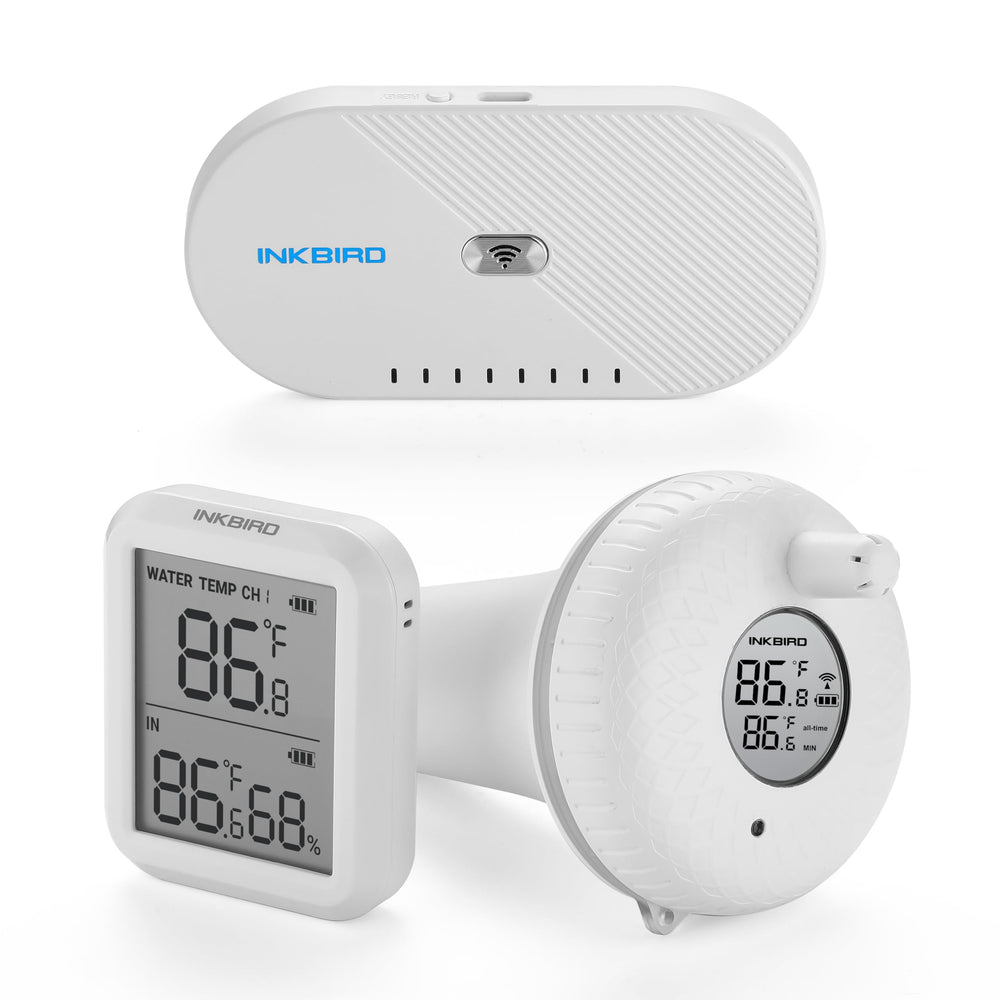 Inkbird gateway and floating thermometer front view showing compact design and remote monitoring benefit