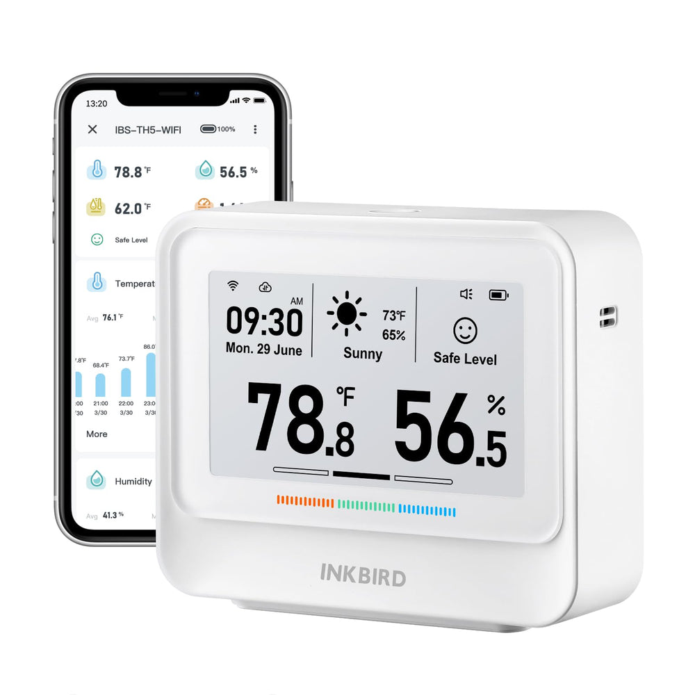 Inkbird IBS-TH5 front display showing temperature and humidity for quick reading