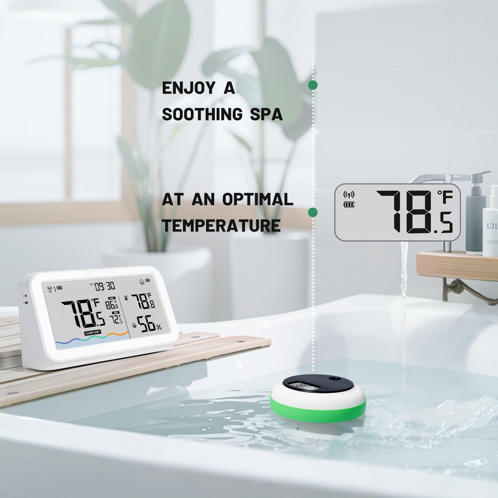Inkbird indoor monitor on a windowsill offering remote viewing of pool conditions