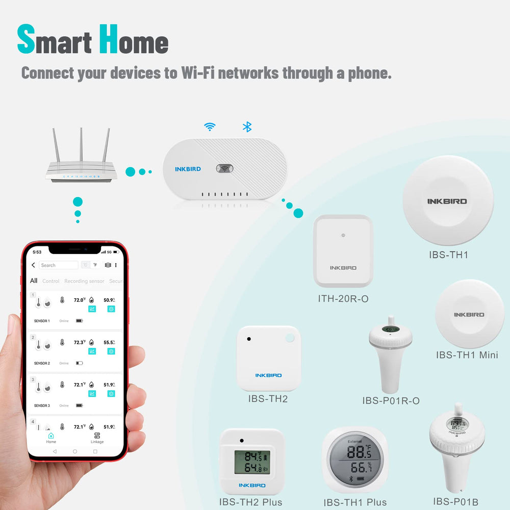 Kitchen scene with Inkbird sensor monitoring conditions for food storage safety