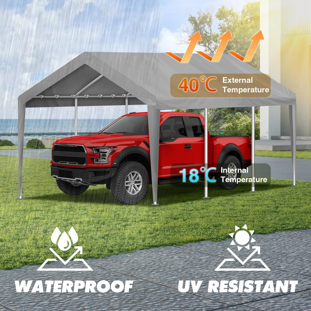 Inmeilifus canopy installed over a car demonstrating dry protection benefit