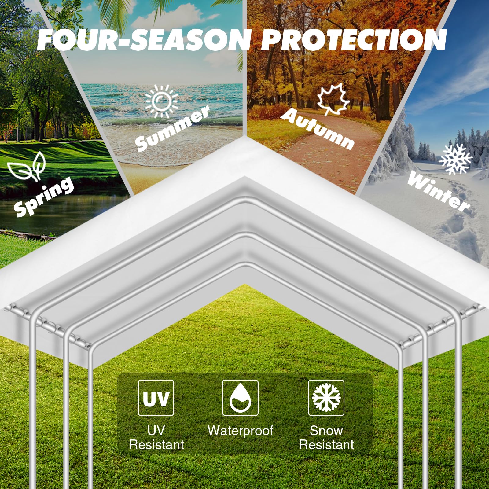 Inmeilifus canopy next to sedan showing 10x20 size coverage