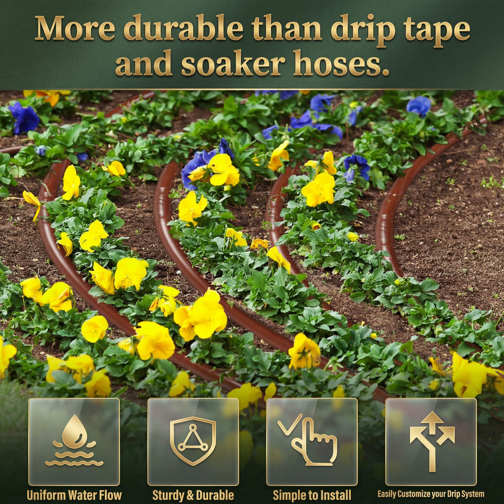 Innconee brown tubing lying in mulch showing discreet appearance and landscape blending benefit