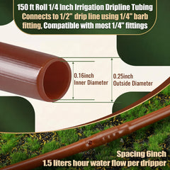 Innconee close-up of 0.4 GPH emitter spacing, highlighting anti-clog design and consistent water distribution