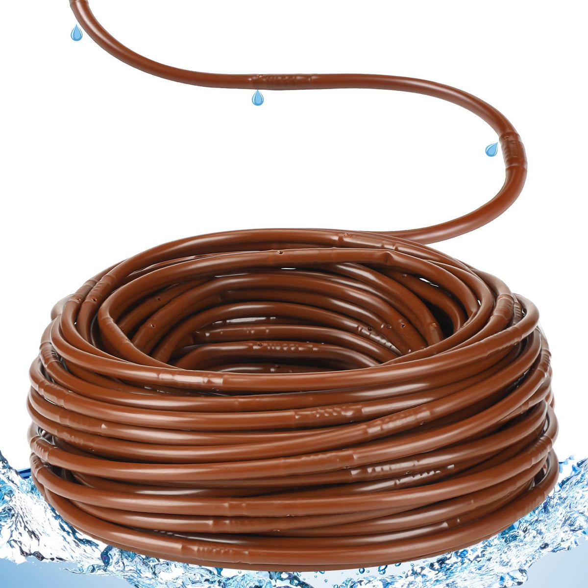 Innconee front view of 250 ft drip tubing roll showing product and length, durable storage benefit