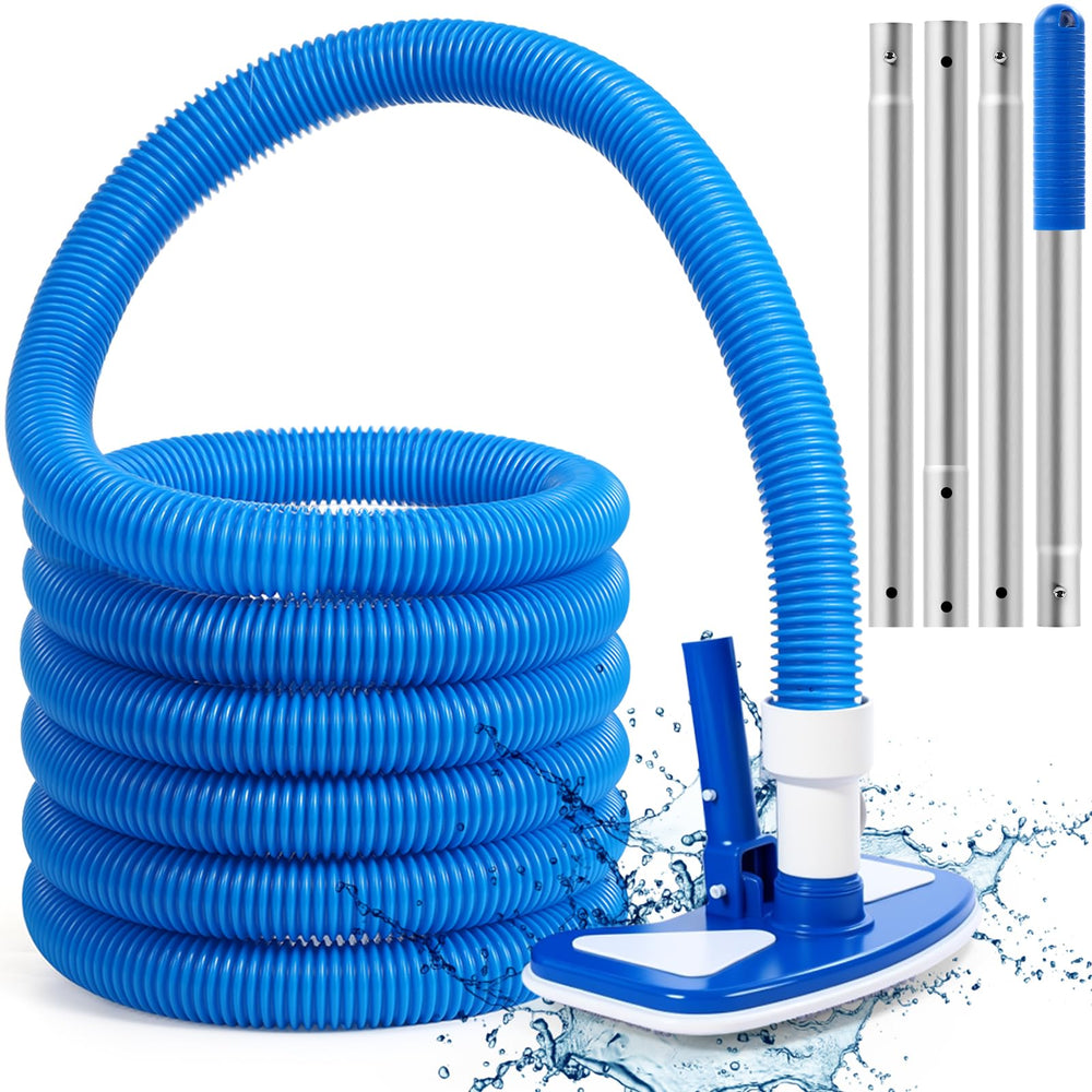 Innconee kit parts laid out showing hose pole and vacuum head for easy pool maintenance