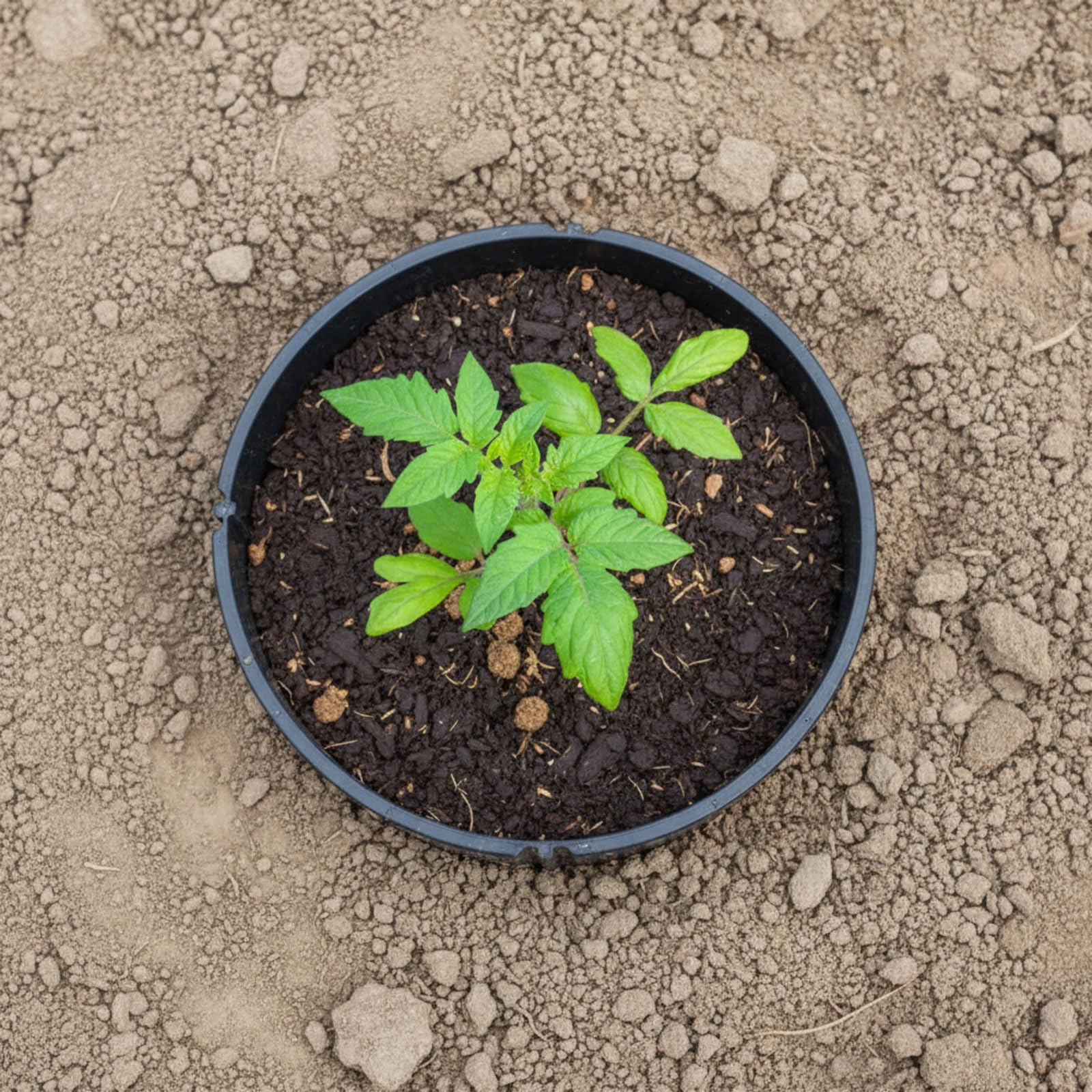 Innconee grow rings installed in a garden bed protecting stems and conserving moisture