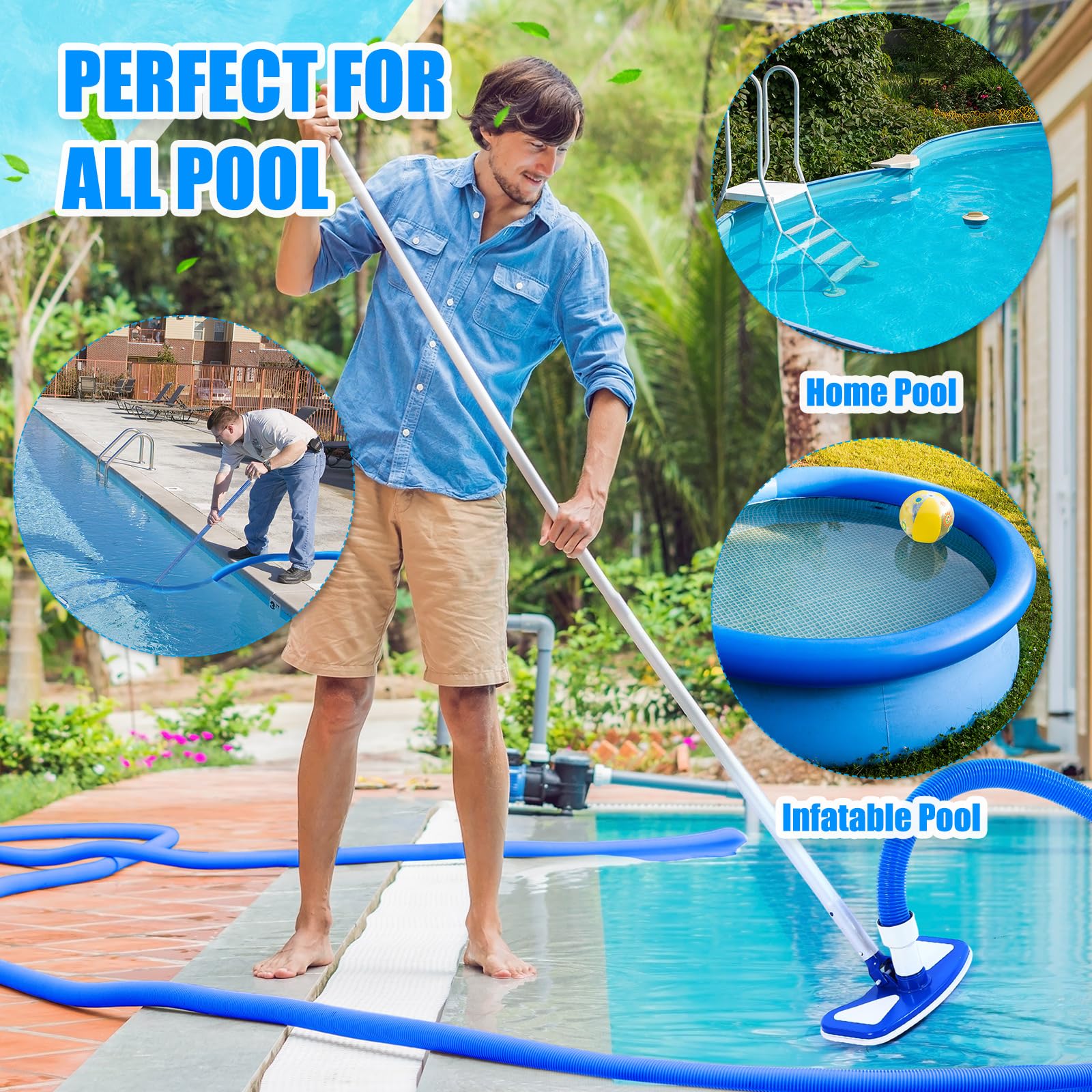 Innconee vacuum head in use on pool floor demonstrating efficient dirt pickup