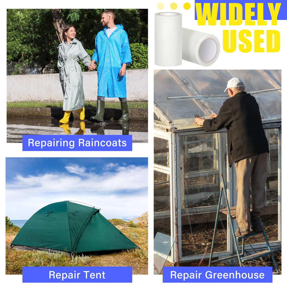 Innconee tape repairing an umbrella and raincoat showing versatile outdoor fixes
