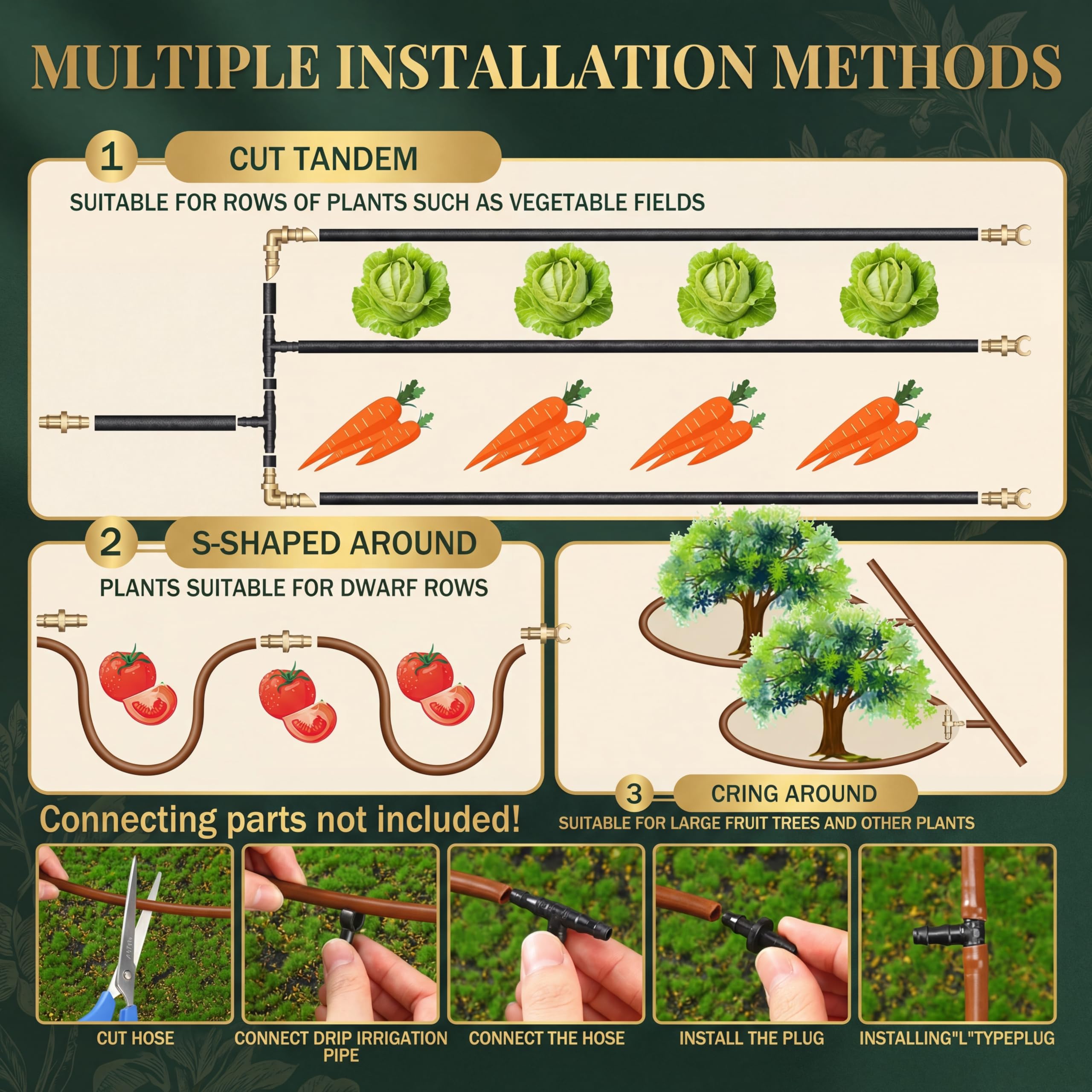 Innconee tubing laid through a vegetable bed providing even root watering and efficient water use