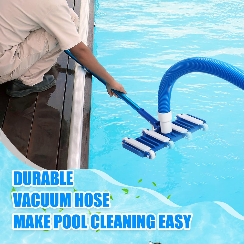 Innconee vacuum kit in use on pool floor showing debris pickup and easy manual control