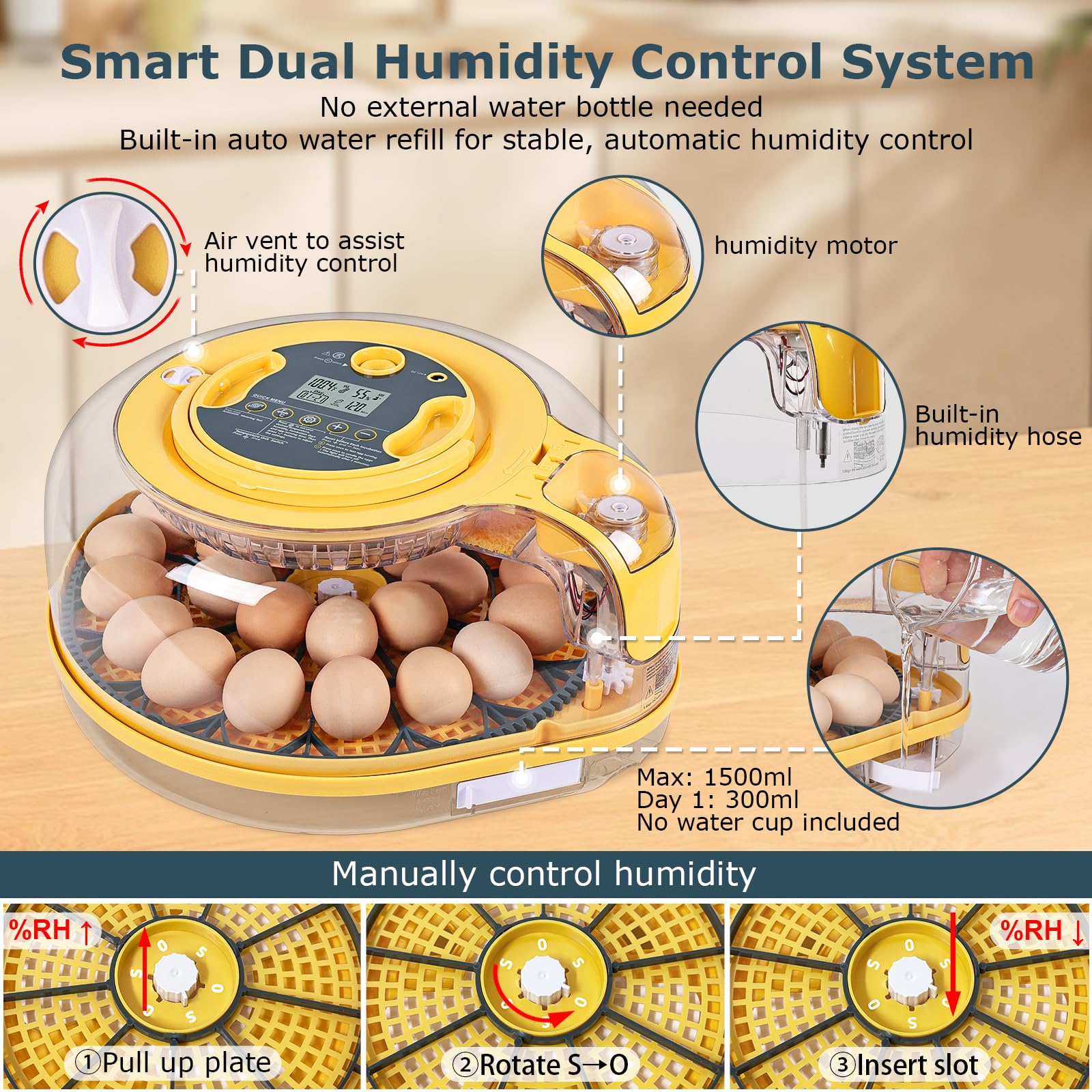 innhom angled open lid revealing egg racks and organized tray layout for efficient hatching