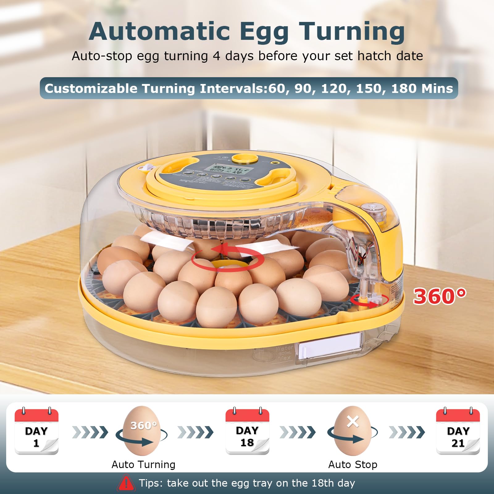 innhom automatic egg turner mechanism closeup demonstrating consistent rotation feature