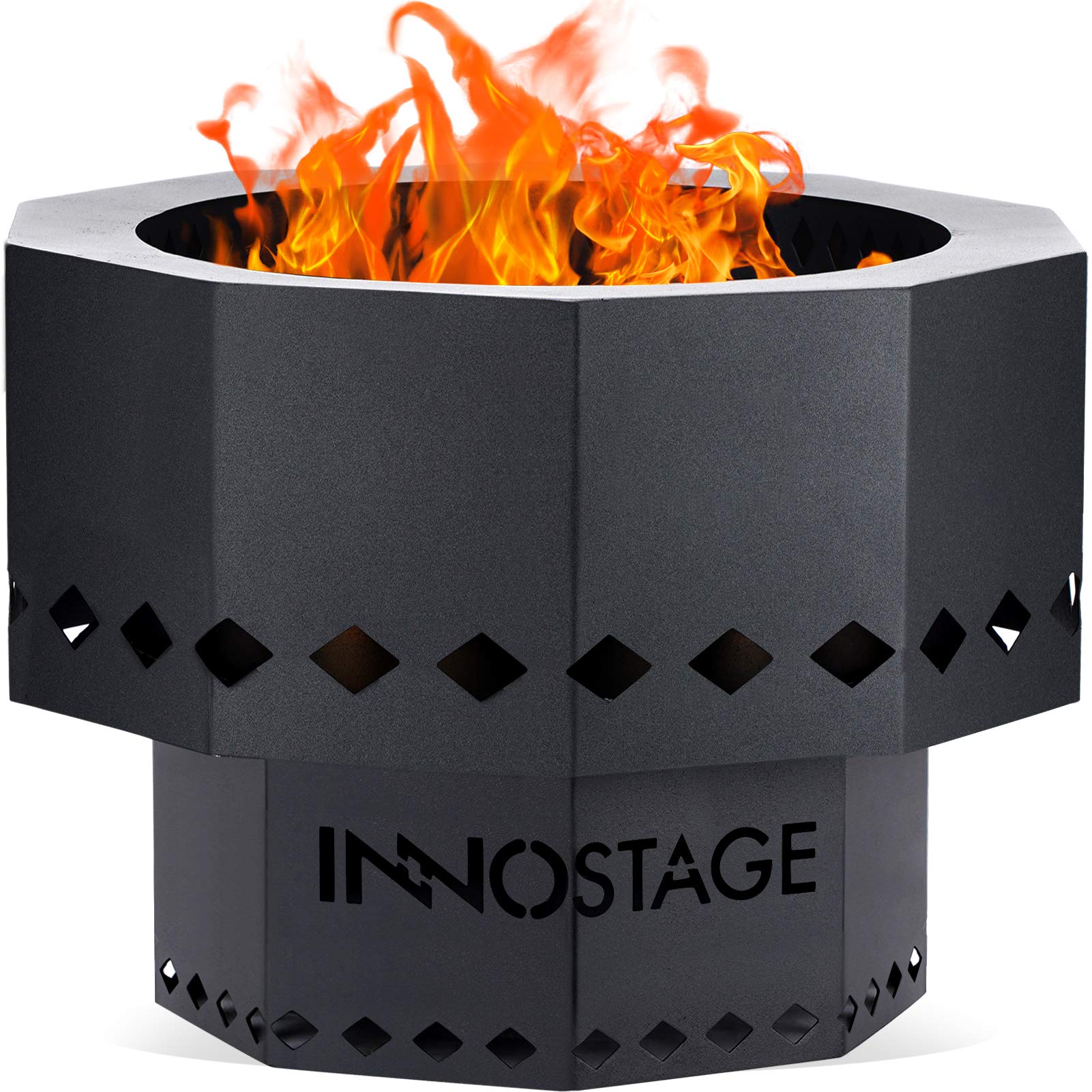 INNO STAGE front view of 13-inch smokeless fire pit showing compact profile and bowl