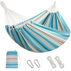 INNO STAGE front view hammock showing full length and stripe design, comfortable lounge