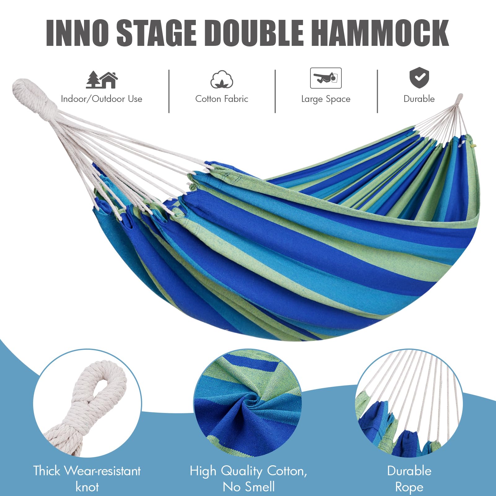 INNO STAGE hammock with person to show size and lounging scale