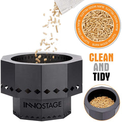 INNO STAGE fire pit in use on a beach with low smoke and social gathering warmth