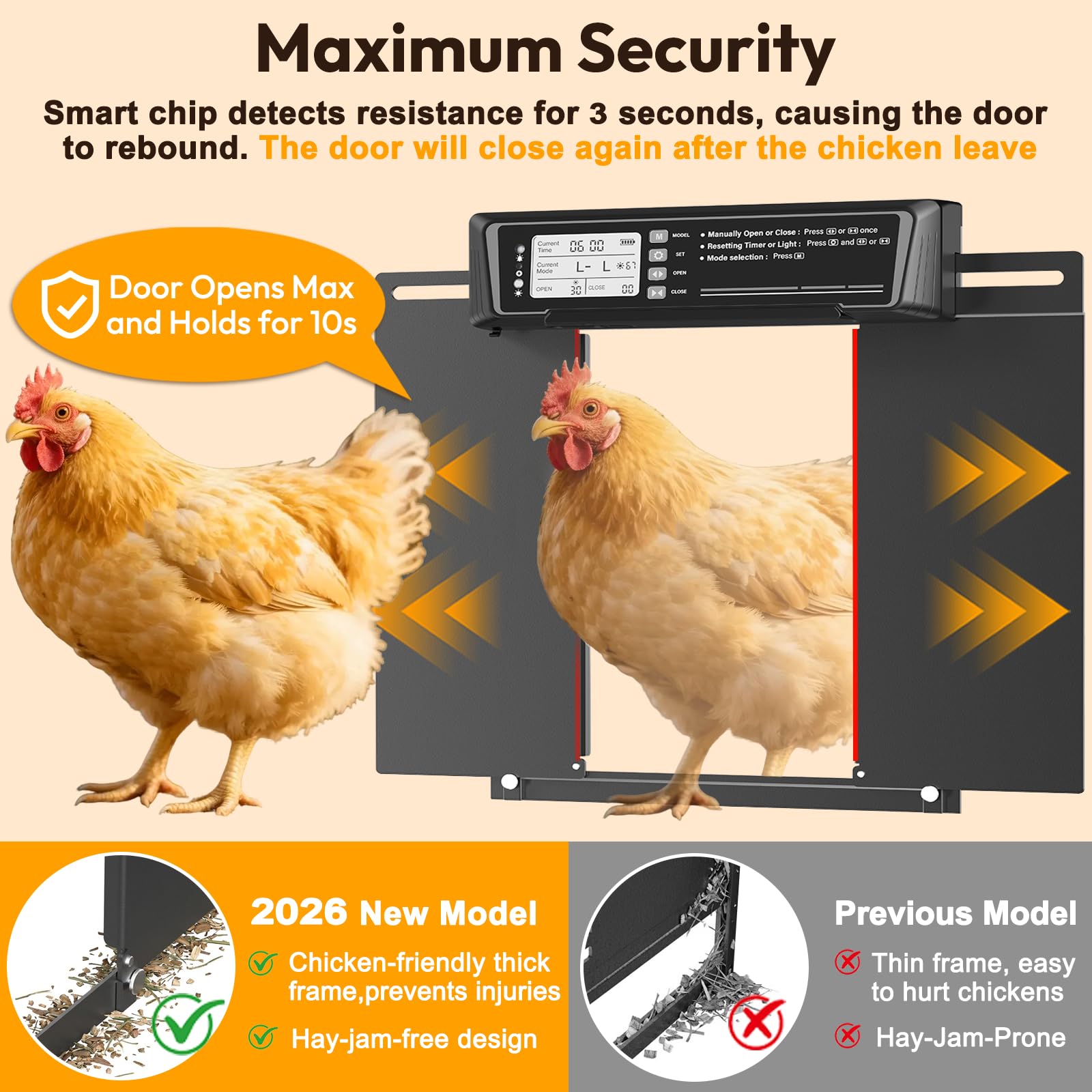 INNOLAND door open with hen passing through showing wide 11.6×8.6 inch opening benefit