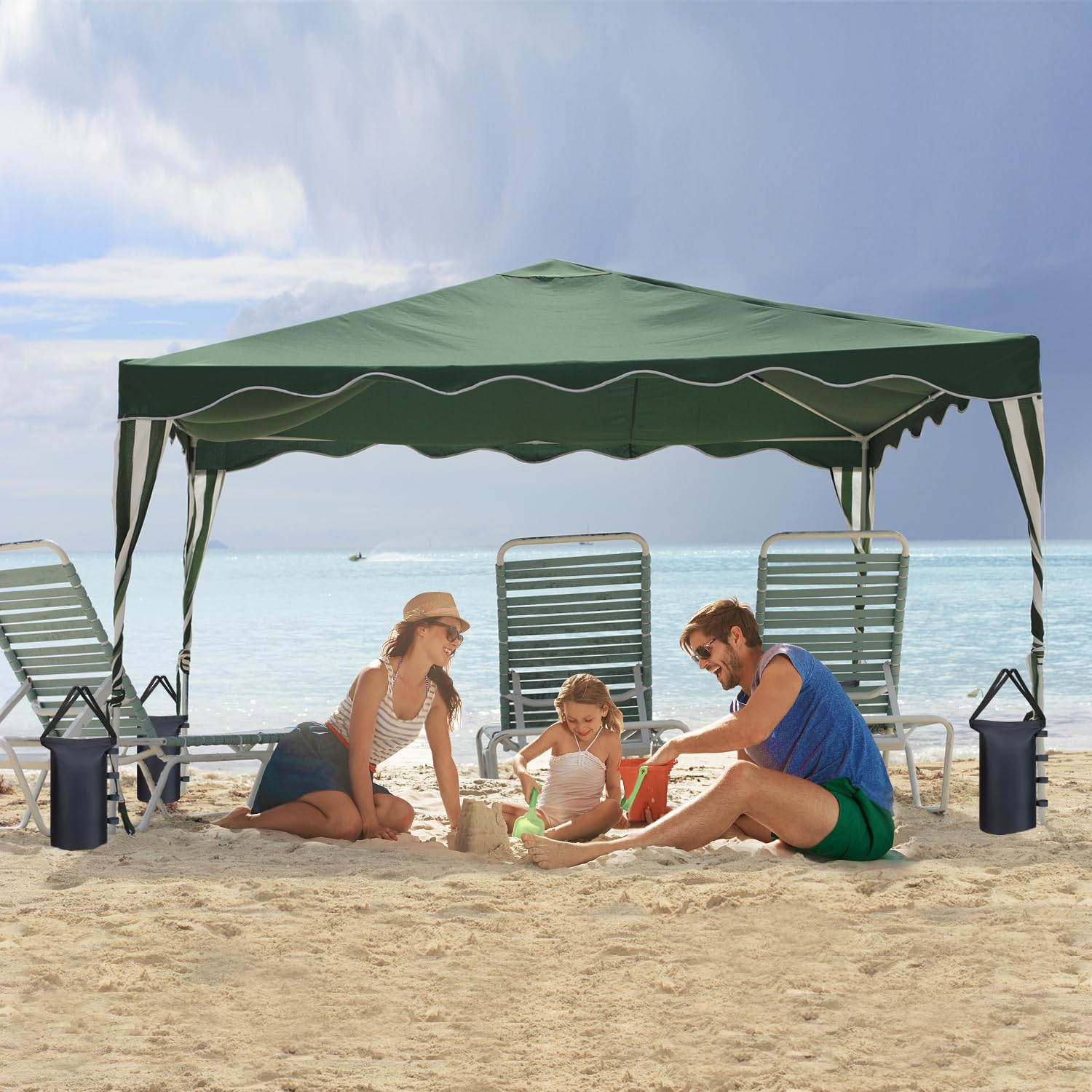 Inntop outdoor event setup showing bags stabilizing canopy and safer environment