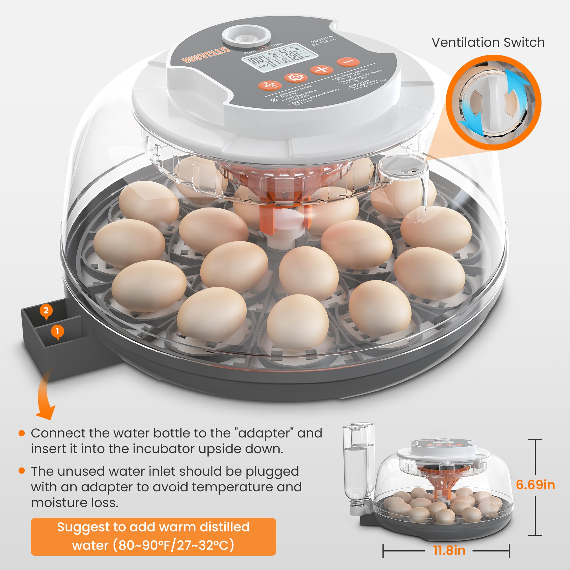 Innvello eggs inside showing gentle automatic turning action to improve hatch rates