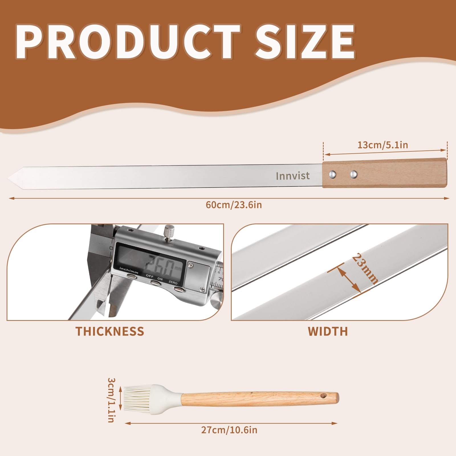 Innvist flat blade close-up showing 2mm stainless steel for stable, non-rotating grilling