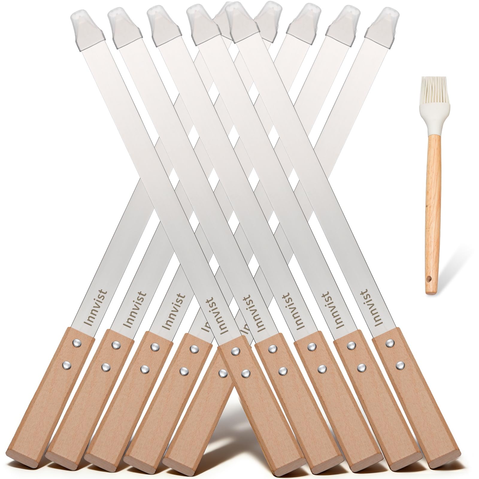 Innvist full skewer set front view showing ten long skewers and accessories for versatile grilling