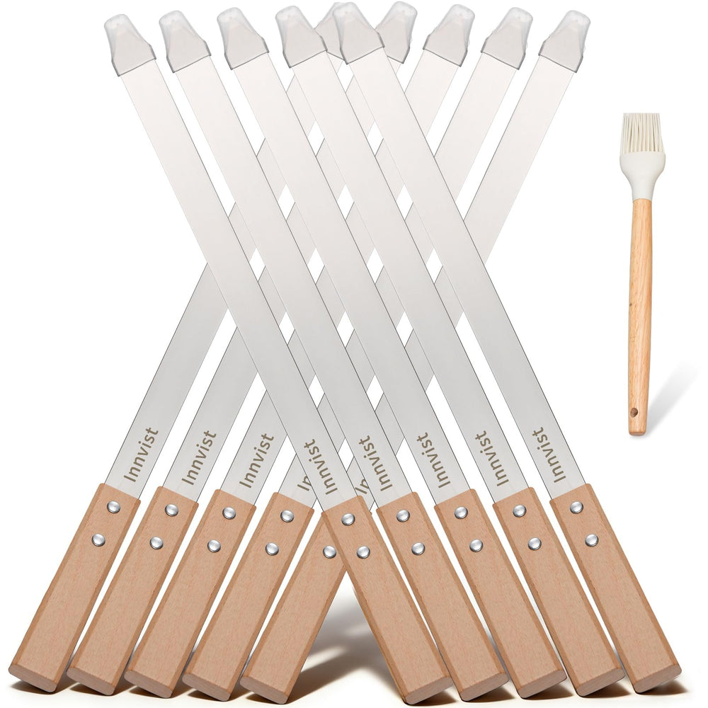 Innvist full skewer set front view showing ten long skewers and accessories for versatile grilling