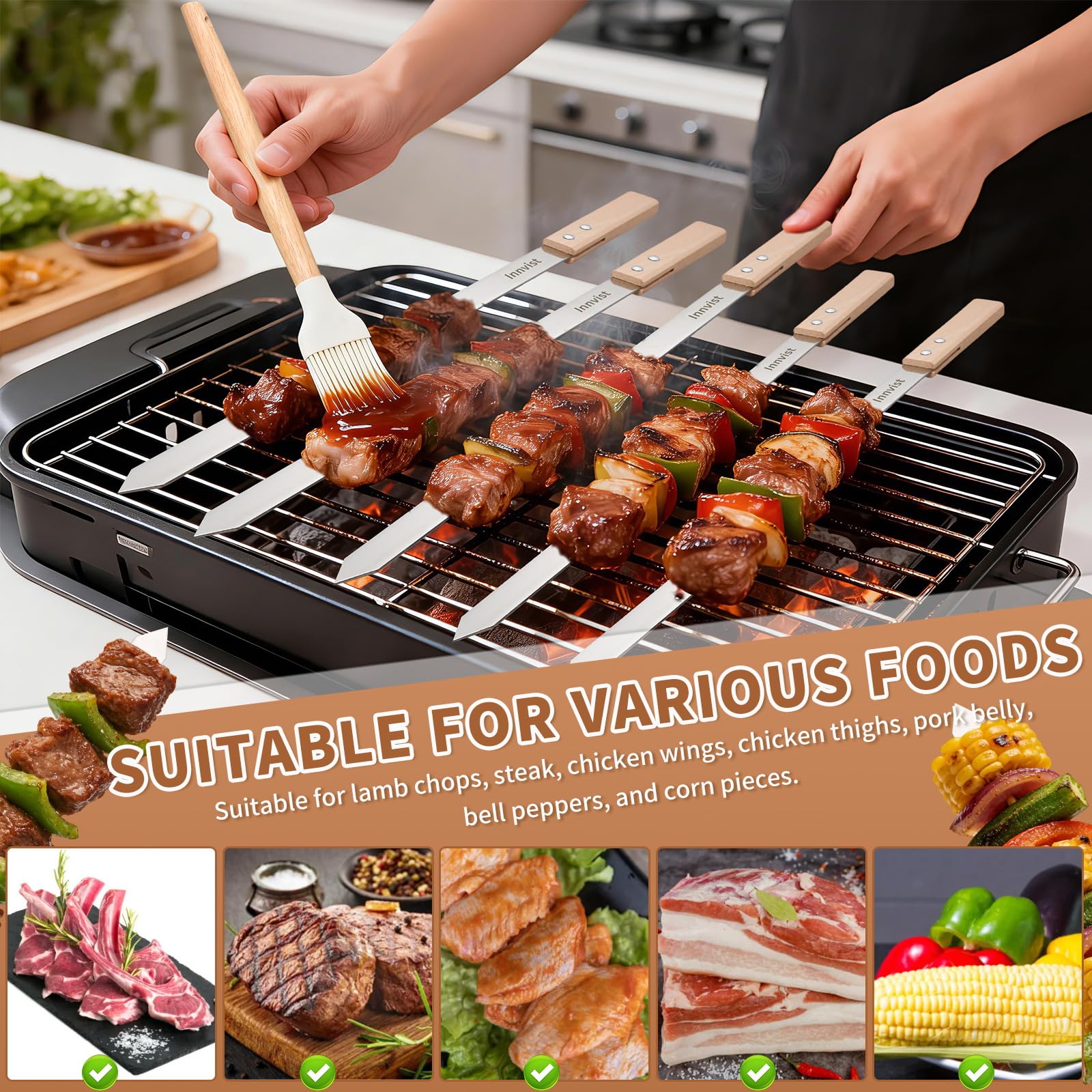 Innvist loaded skewer portion comparison showing extra-long capacity for larger servings
