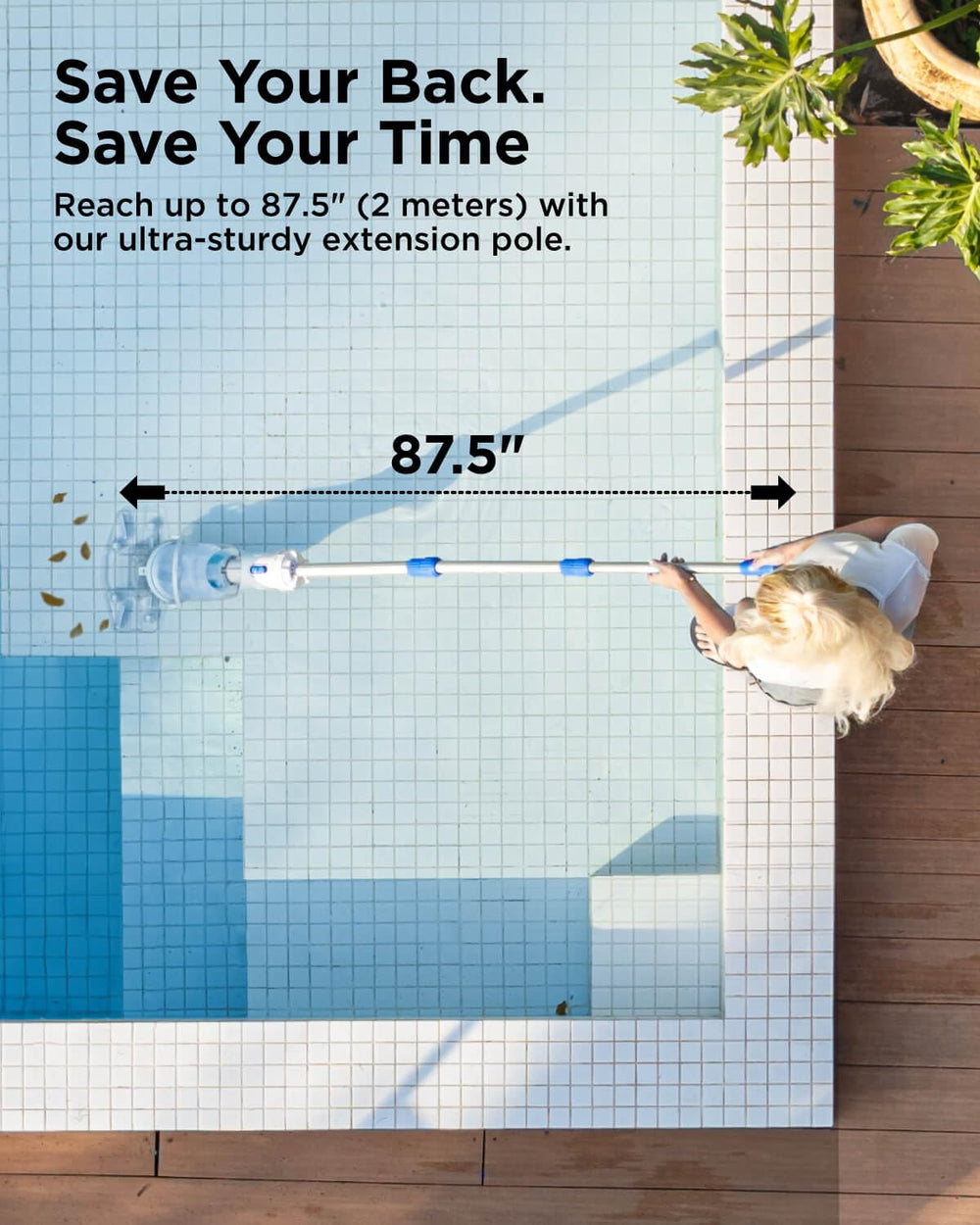 InoKraft extendable pole beside ruler showing reach and convenience