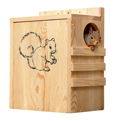 INRLKIT front view wooden squirrel house showing secure entrance and natural look