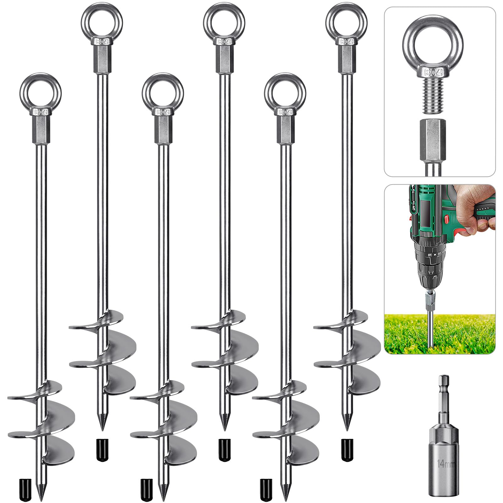 Insaga front view 6-pack anchors showing durable finish and included socket