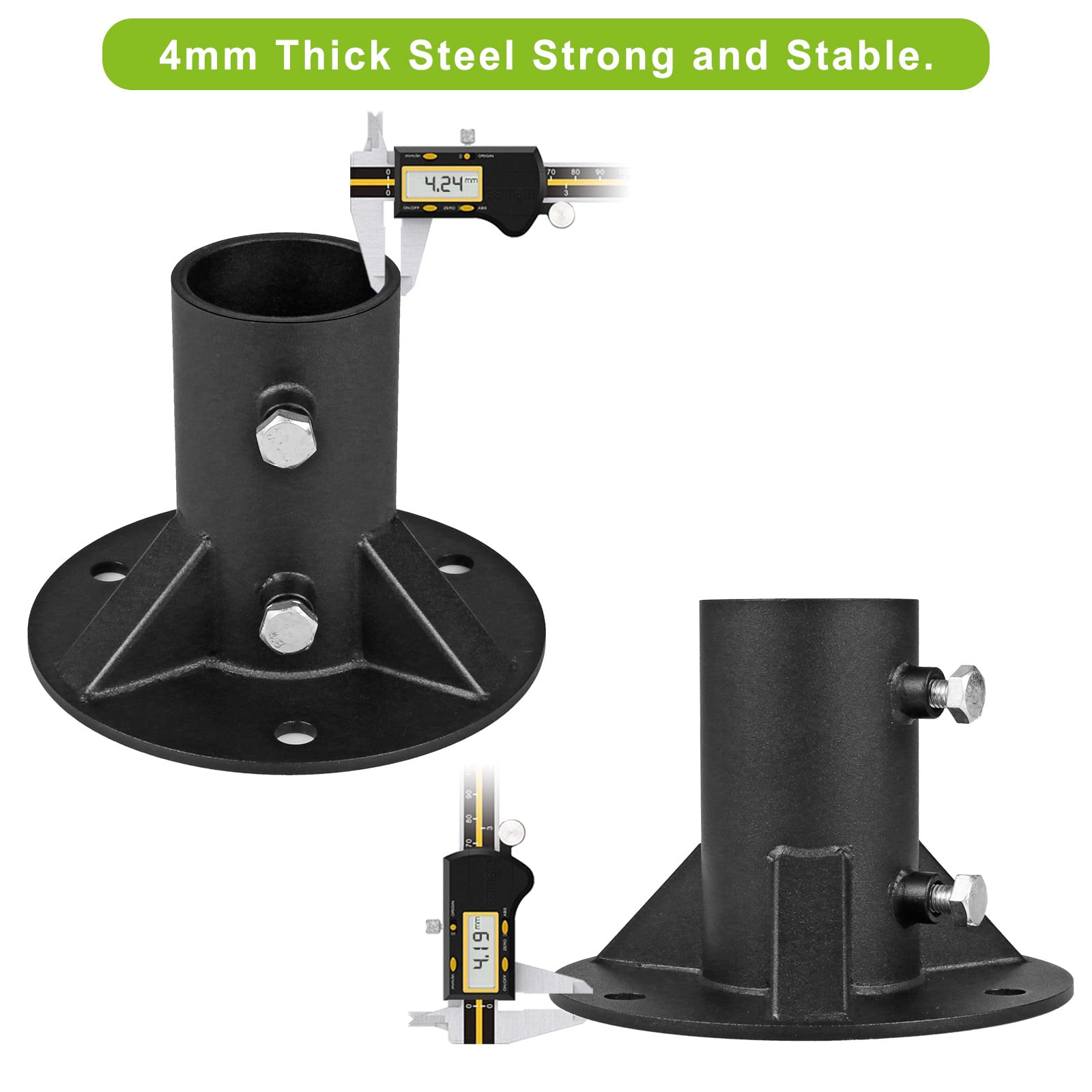 Insaga with post inserted and set screws tightened providing stable, wobble-free hold