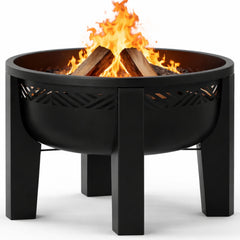 INSIDE OUT front view of fire pit showing sleek black finish and sturdy bowl benefits warmth