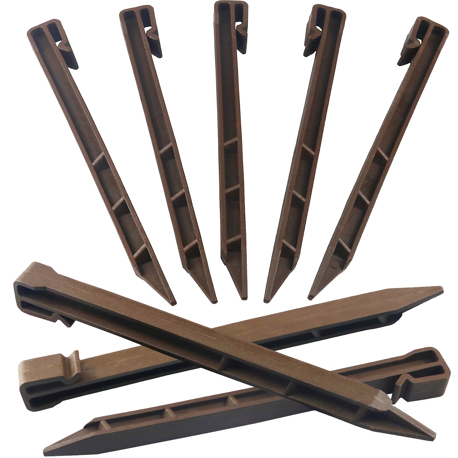 Inslat front view of 50-pack stakes showing brown packaging and quantity benefit