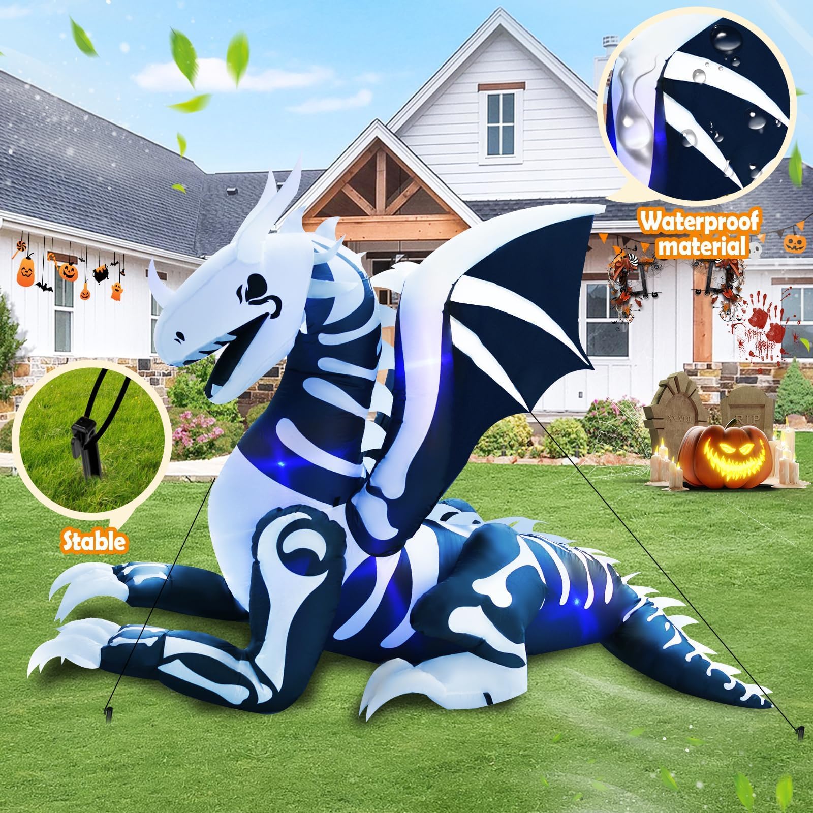 inslife dragon on lawn in Halloween scene creating festive atmosphere