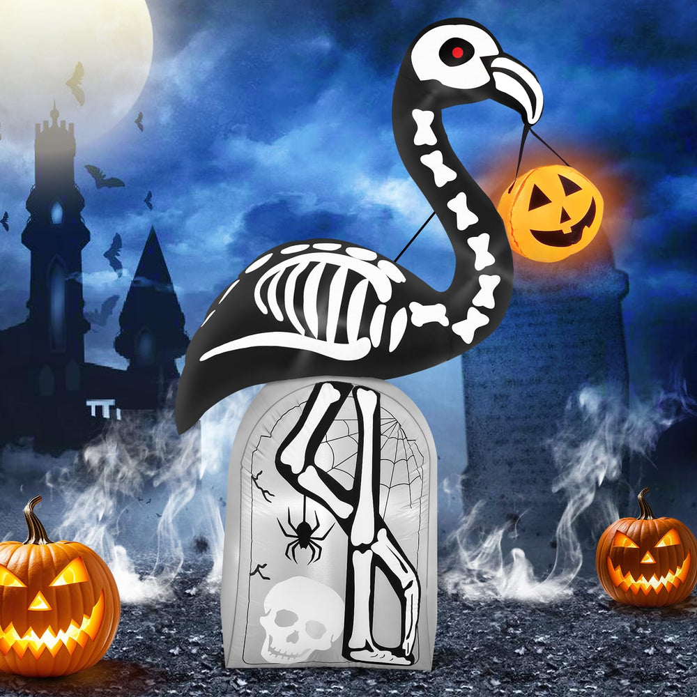 inslife flamingo skeleton front view showing full size and Halloween impact