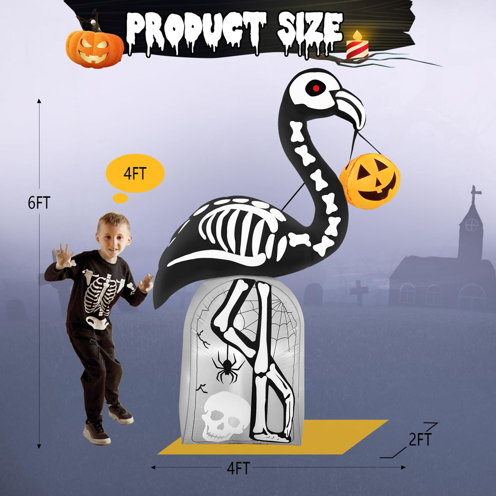 inslife flamingo skeleton lit at night with LEDs creating a spooky glow