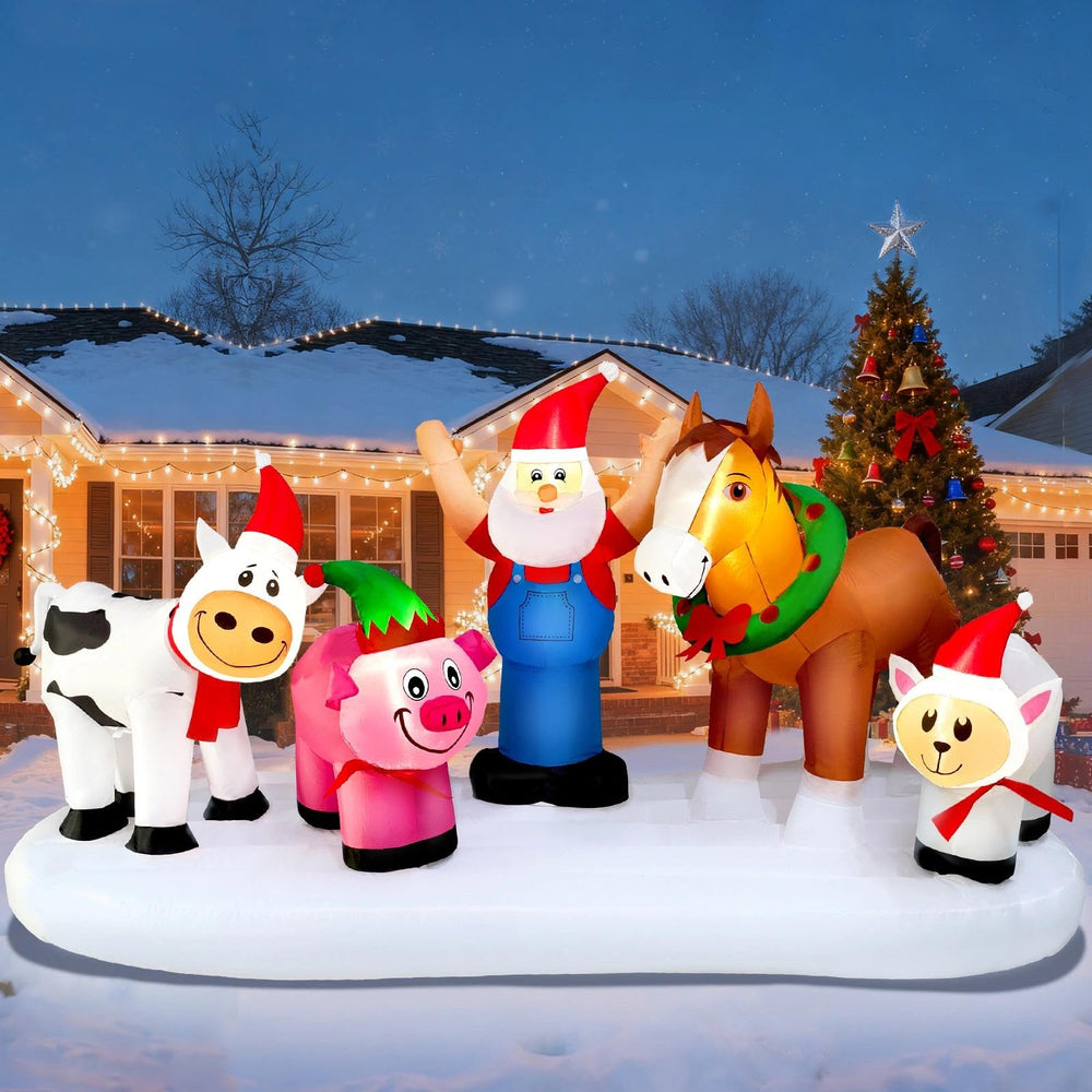 inslife front view of whole Santa farm inflatable showing festive display benefits