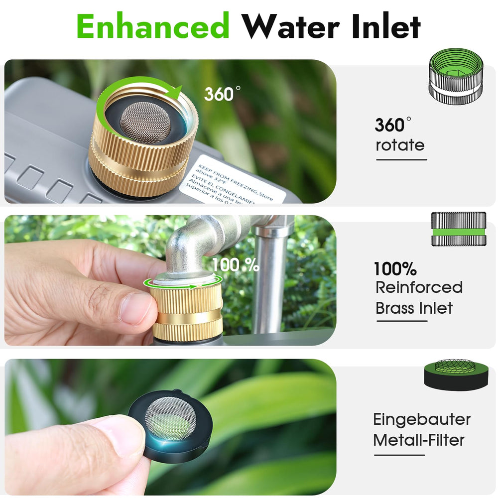 Insoma brass inlet close-up demonstrating durable metal connection