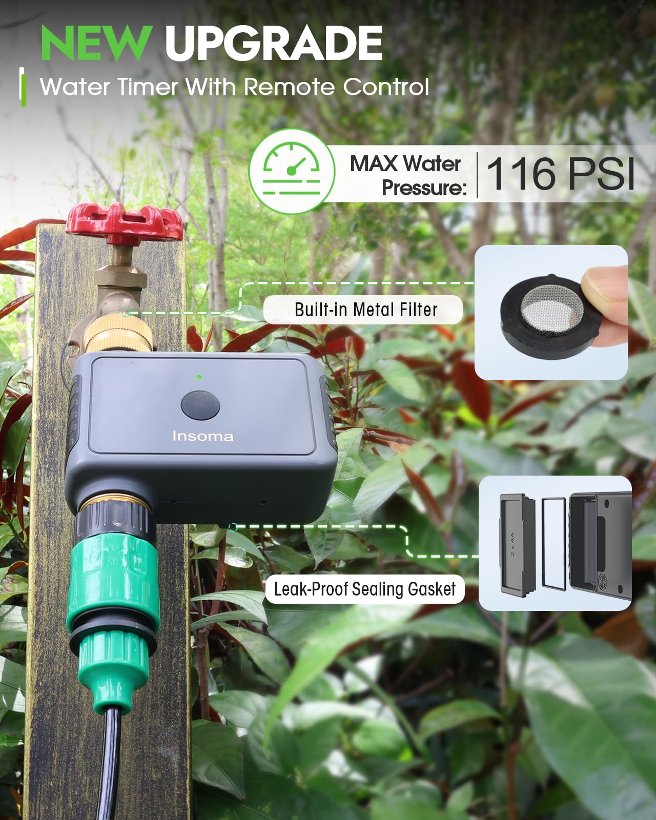 Insoma closeup of brass inlet threads demonstrating leak‑resistant secure fit