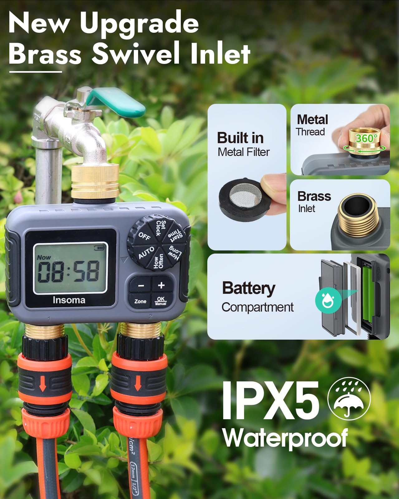 Insoma waterproof display and buttons close-up for simple programming benefit