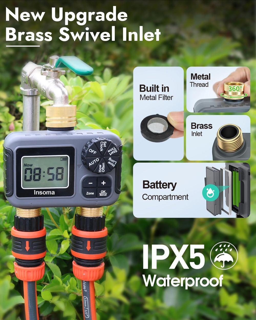 Insoma waterproof display and buttons close-up for simple programming benefit