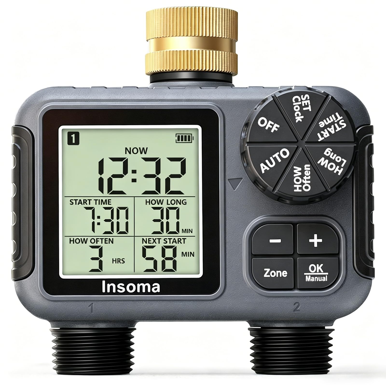 Insoma front panel showing large LCD and easy controls for fast programming
