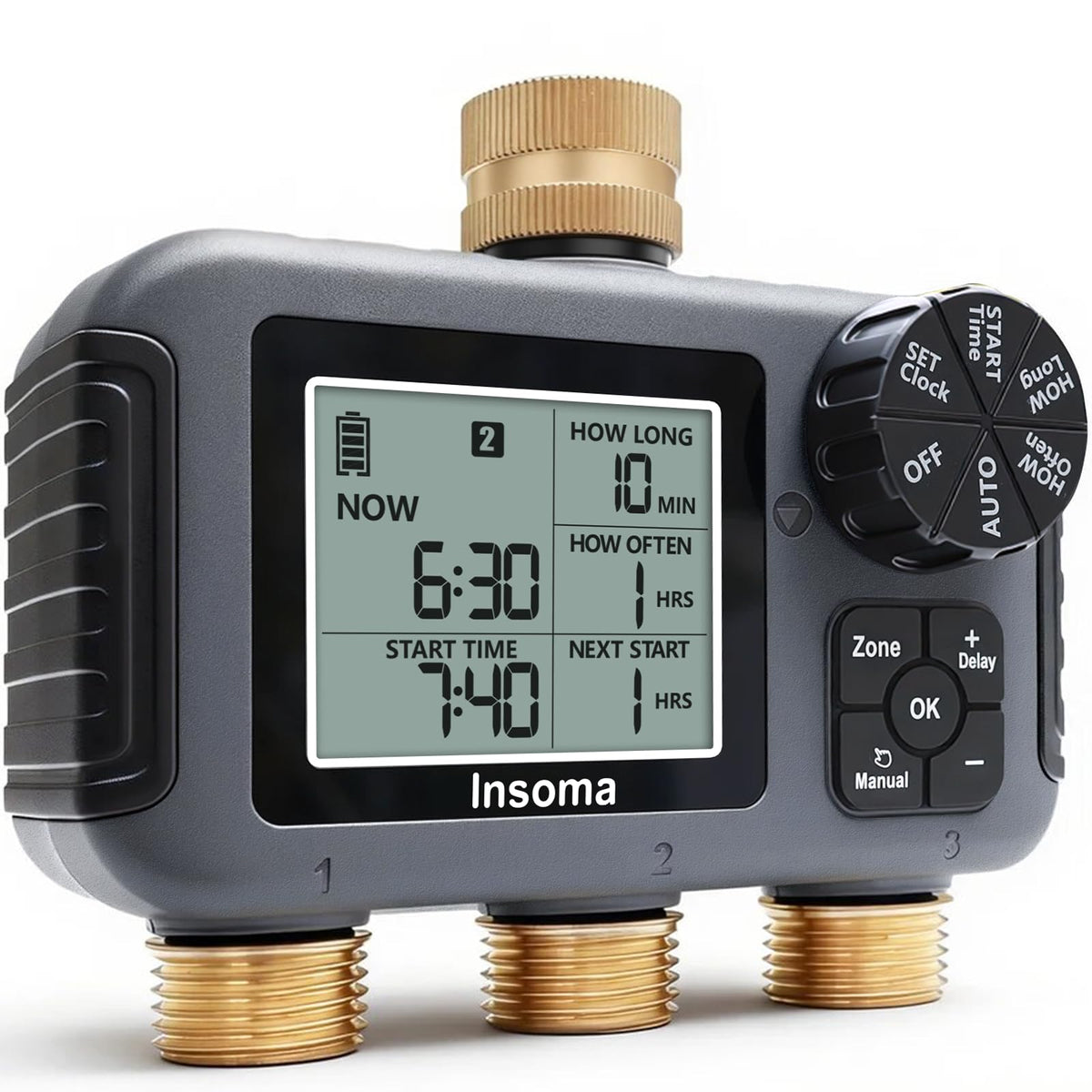 Insoma front panel showing controls and screen for easy scheduling