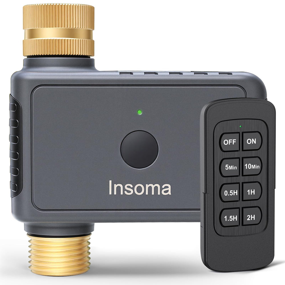 Insoma front view showing brass connectors and IP55 housing for durable outdoor use