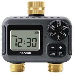 Insoma front view showing dual-zone controller and sturdy build for reliable watering