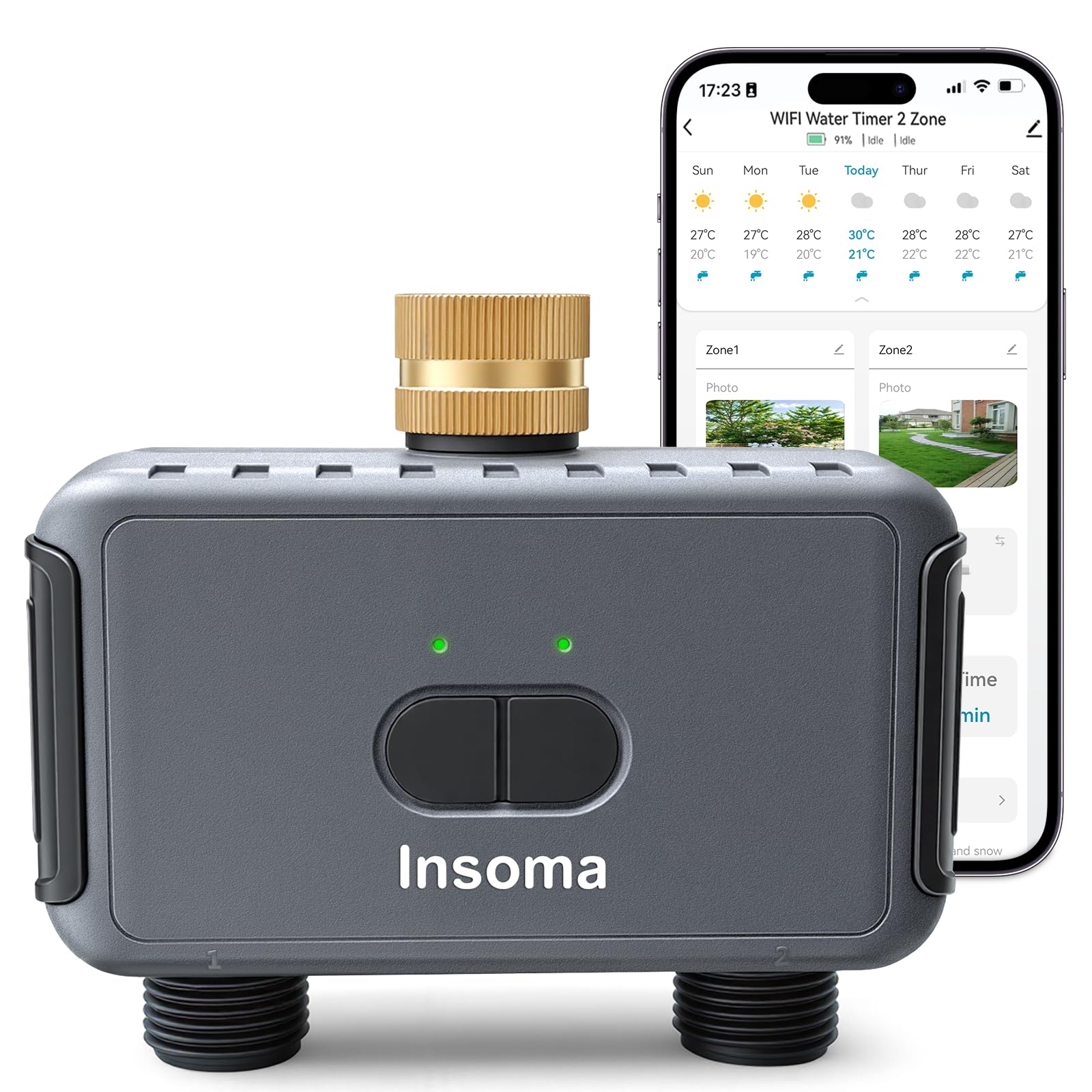 Insoma front weatherproof controller showing dual-zone ports and display for reliable outdoor control