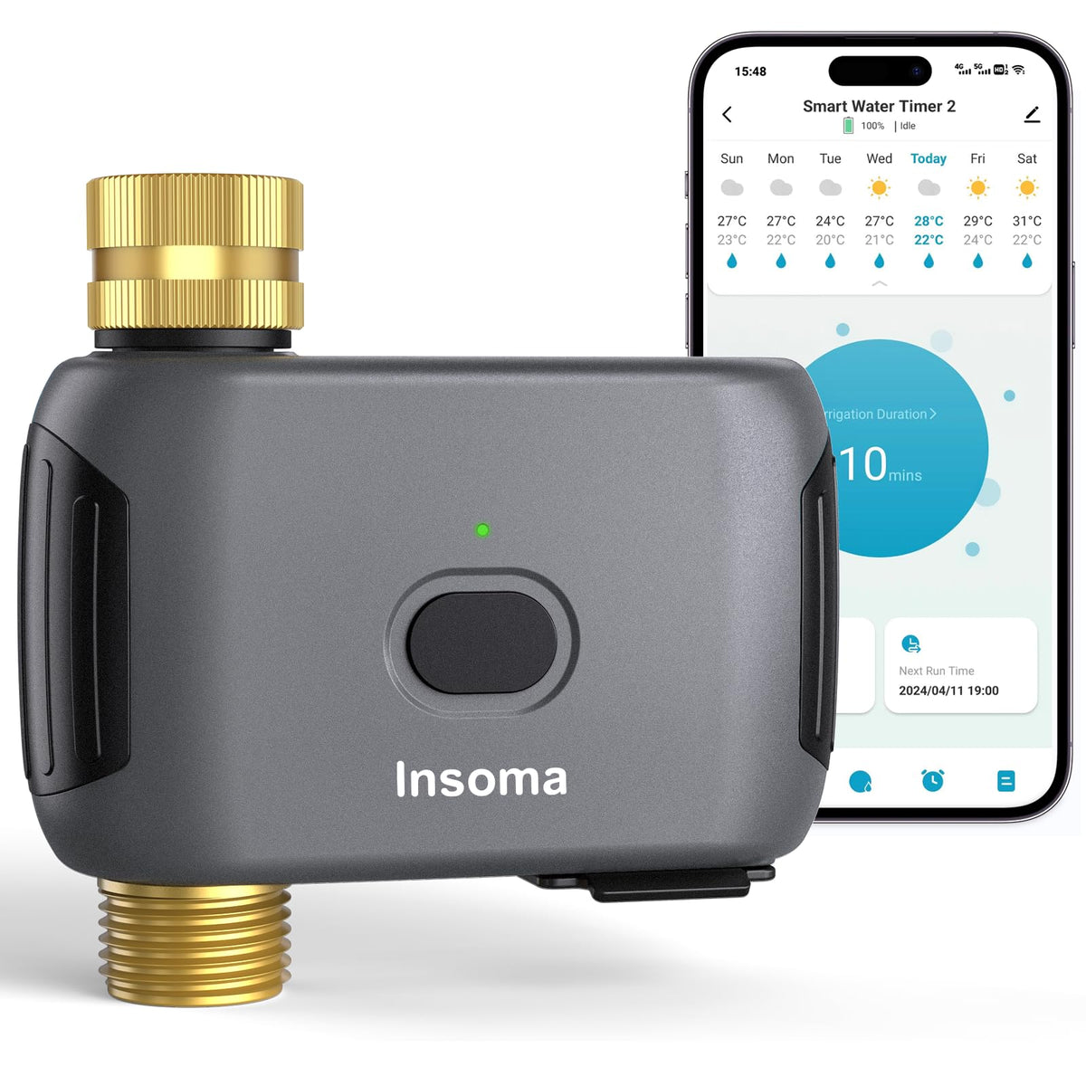 Insoma front view showing display and secure connection benefits